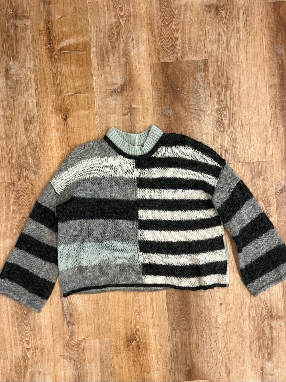 Free People Alpaca Striped Mock-Crewneck Sweater